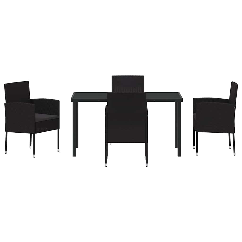Set da Pranzo per Giardino con cuscino 5 pcs Nero polyrattan | homemem39