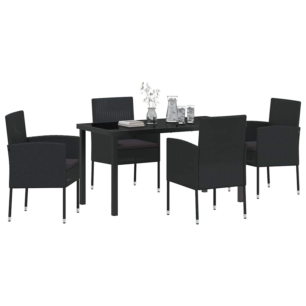 Set da Pranzo per Giardino con cuscino 5 pcs Nero polyrattan | homemem39