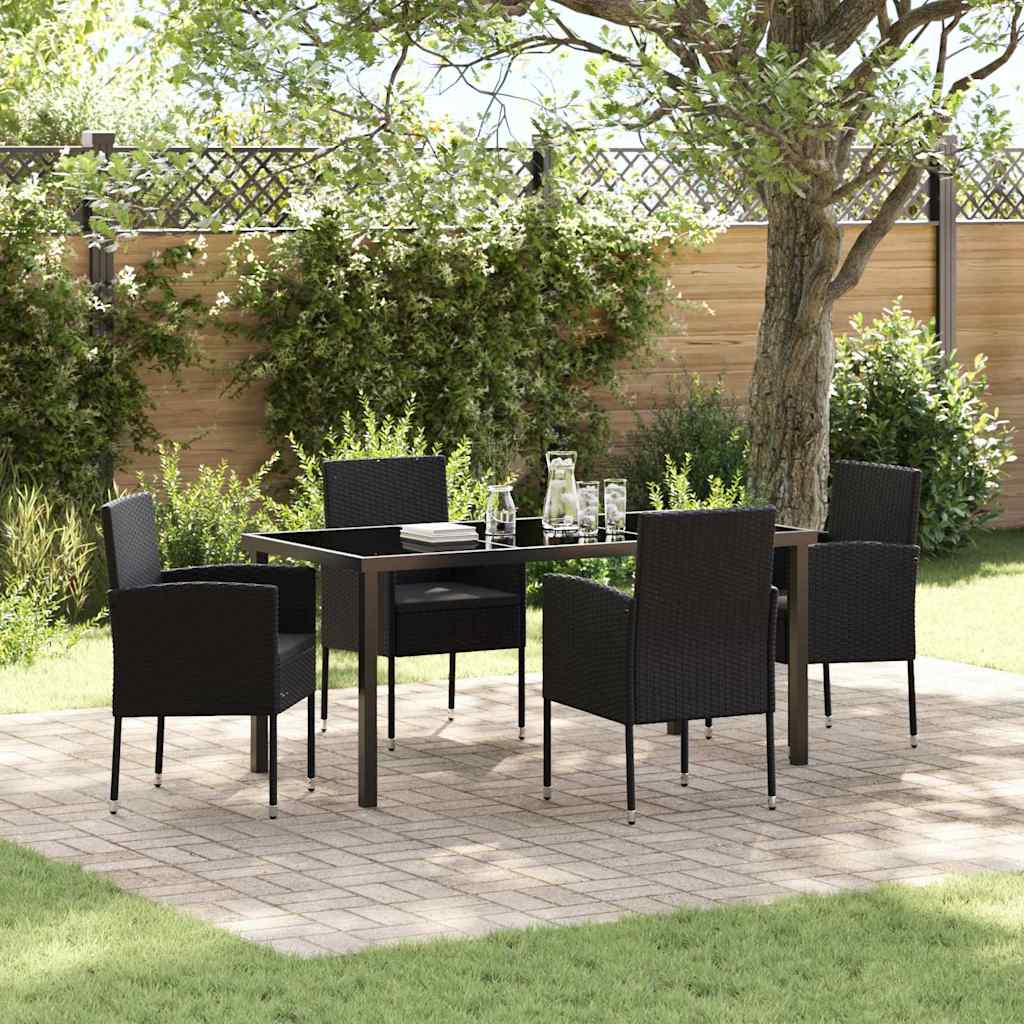 Set da Pranzo per Giardino con cuscino 5 pcs Nero polyrattan | homemem39