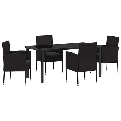Set da Pranzo per Giardino con cuscino 5 pcs Nero polyrattan | homemem39