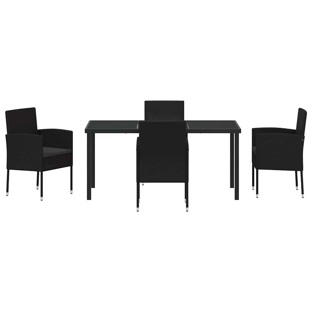Set da Pranzo per Giardino con cuscino 5 pcs Nero polyrattan | homemem39