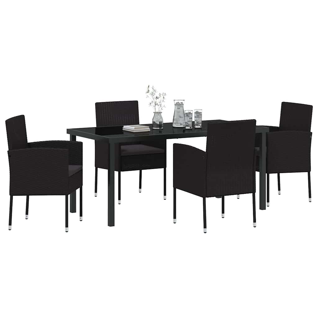 Set da Pranzo per Giardino con cuscino 5 pcs Nero polyrattan | homemem39