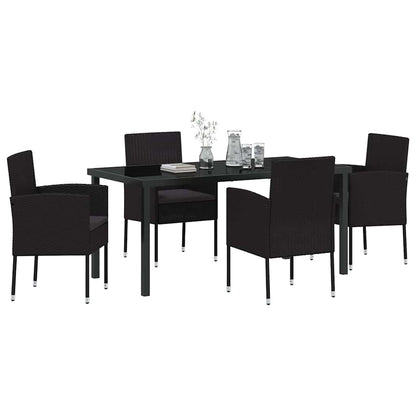 Set da Pranzo per Giardino con cuscino 5 pcs Nero polyrattan | homemem39