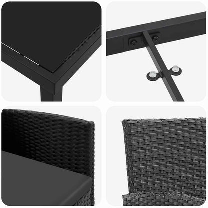 Set da Pranzo per Giardino con cuscino 7 pcs Nero polyrattan | homemem39