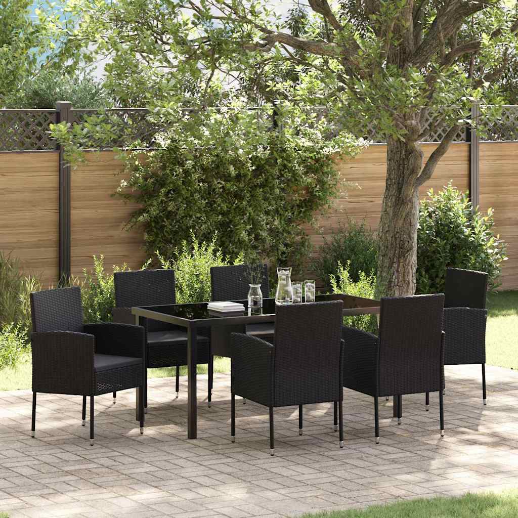 Set da Pranzo per Giardino con cuscino 7 pcs Nero polyrattan | homemem39