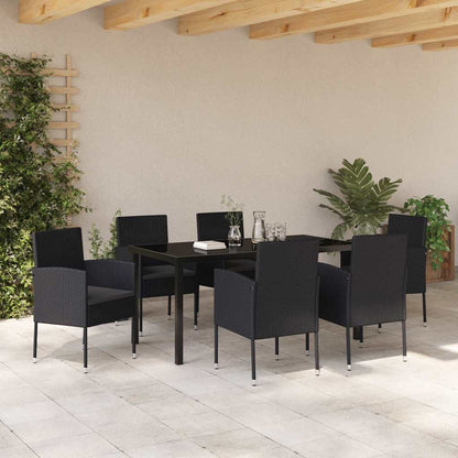 Set da Pranzo per Giardino con cuscino 7 pcs Nero polyrattan | homemem39