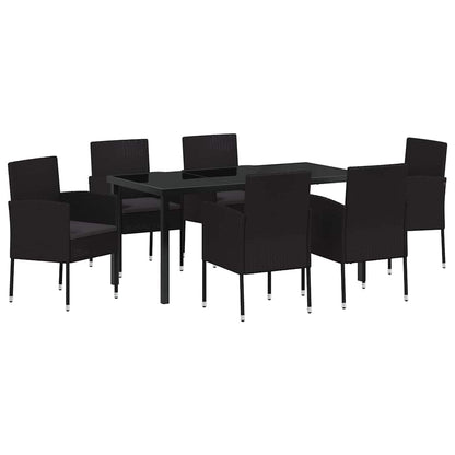 Set da Pranzo per Giardino con cuscino 7 pcs Nero polyrattan | homemem39
