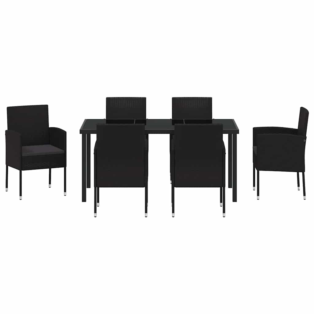Set da Pranzo per Giardino con cuscino 7 pcs Nero polyrattan | homemem39