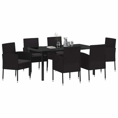 Set da Pranzo per Giardino con cuscino 7 pcs Nero polyrattan | homemem39