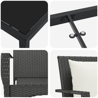 Set da Pranzo per Giardino con cuscino 3 pcs Nero Poly Rattan - homemem39