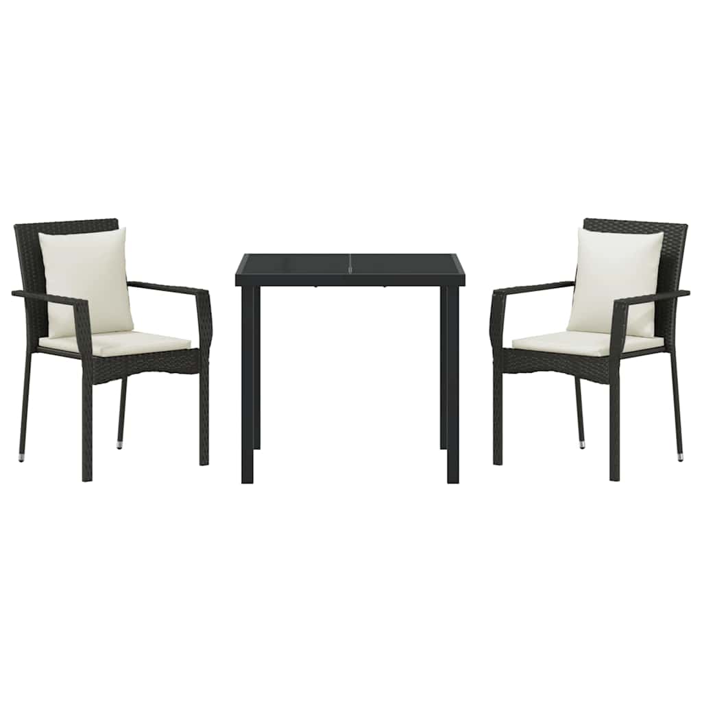 Set da Pranzo per Giardino con cuscino 3 pcs Nero Poly Rattan - homemem39