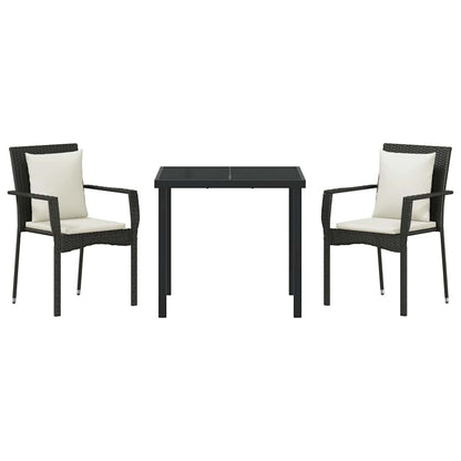 Set da Pranzo per Giardino con cuscino 3 pcs Nero Poly Rattan - homemem39