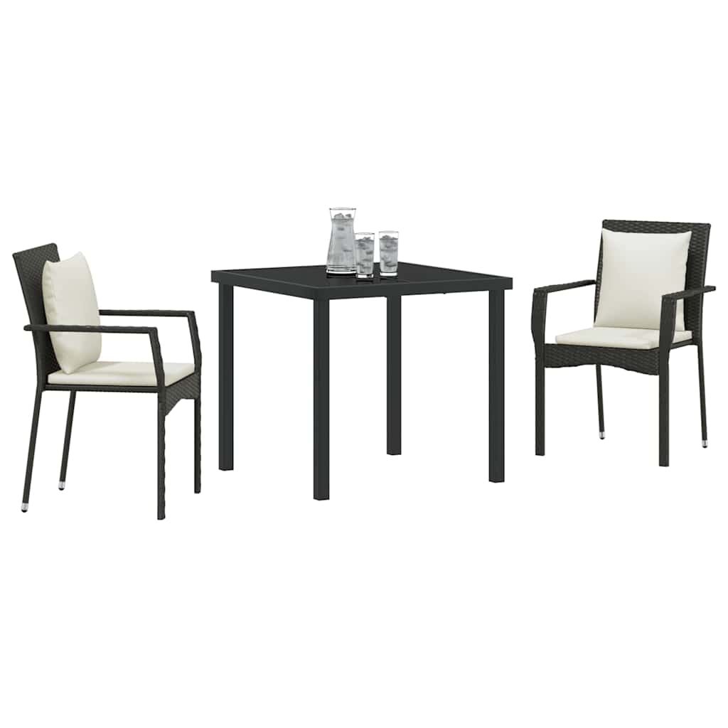 Set da Pranzo per Giardino con cuscino 3 pcs Nero Poly Rattan - homemem39