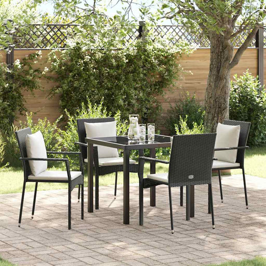 Set da Pranzo per Giardino con cuscino 5 pcs Nero Poly Rattan - homemem39