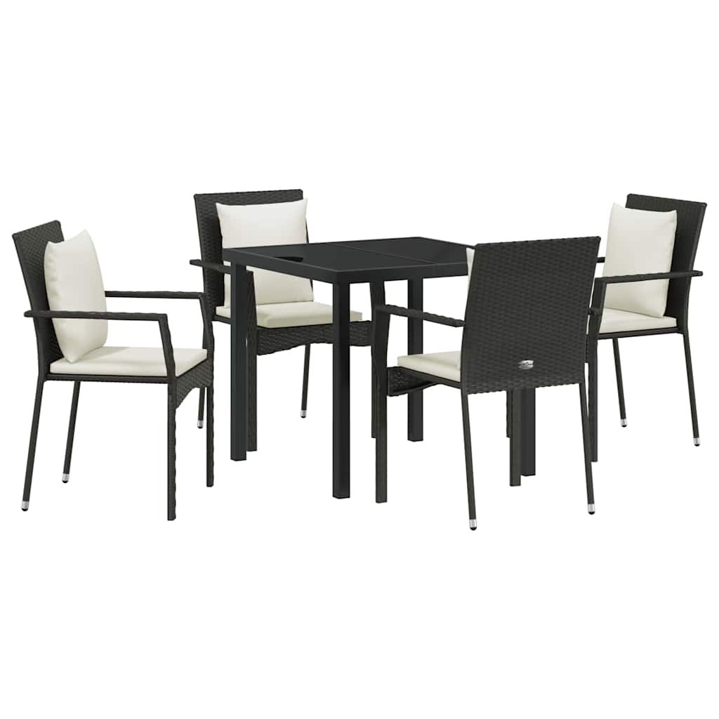 Set da Pranzo per Giardino con cuscino 5 pcs Nero Poly Rattan - homemem39