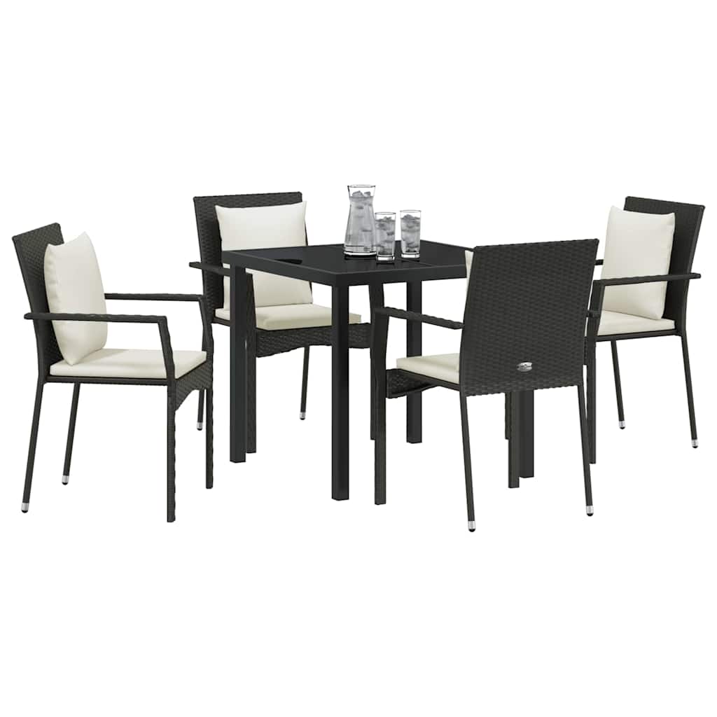 Set da Pranzo per Giardino con cuscino 5 pcs Nero Poly Rattan - homemem39