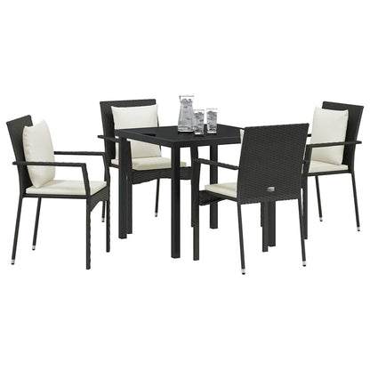 Set da Pranzo per Giardino con cuscino 5 pcs Nero Poly Rattan - homemem39