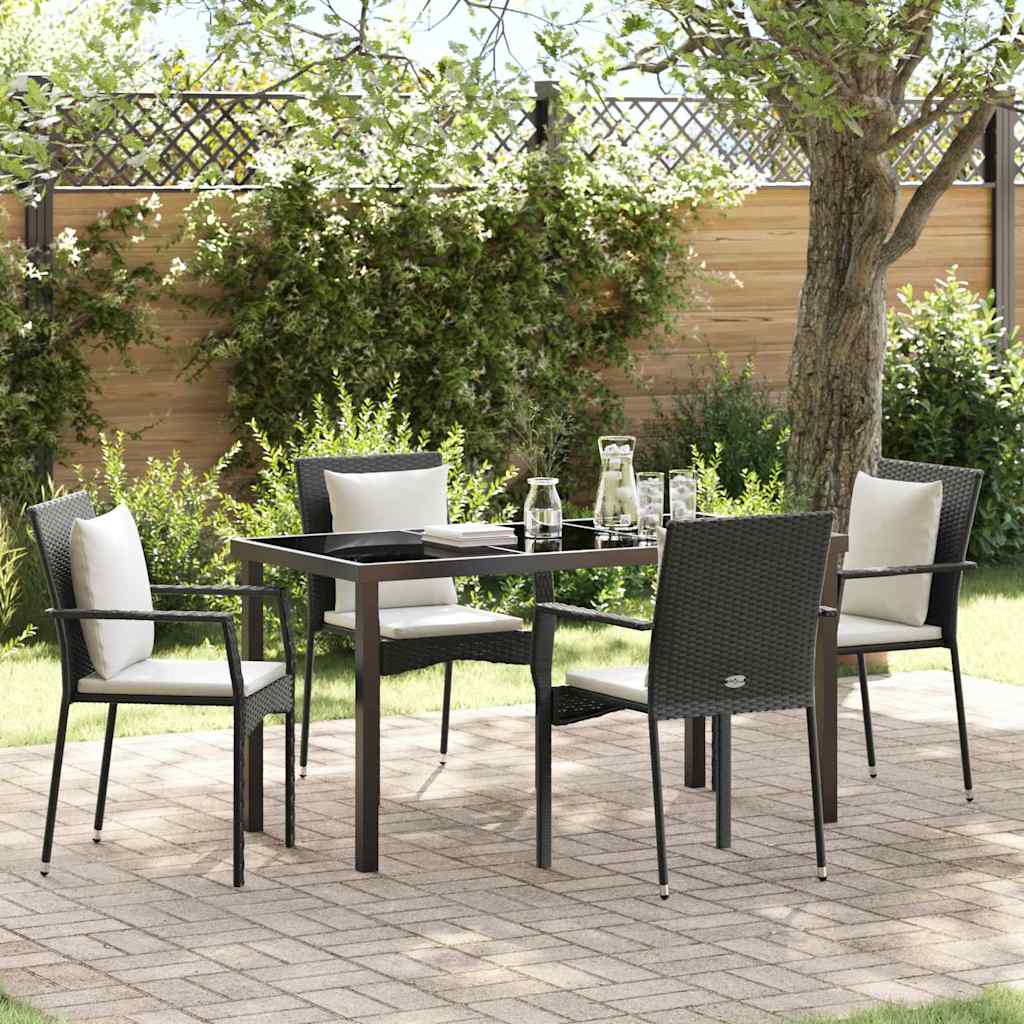 Set da Pranzo per Giardino con cuscino 5 pcs Nero Poly Rattan - homemem39