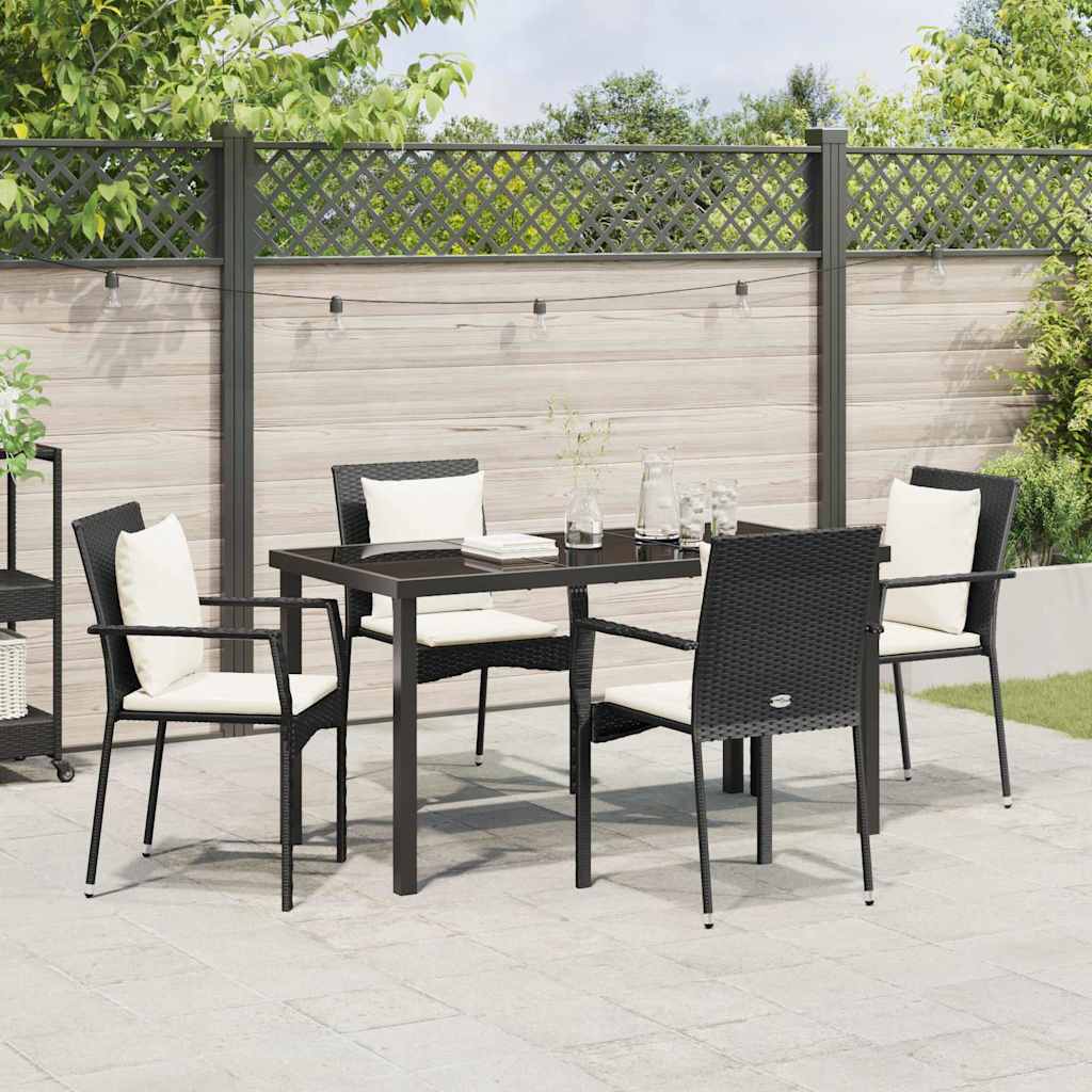 Set da Pranzo per Giardino con cuscino 5 pcs Nero Poly Rattan - homemem39