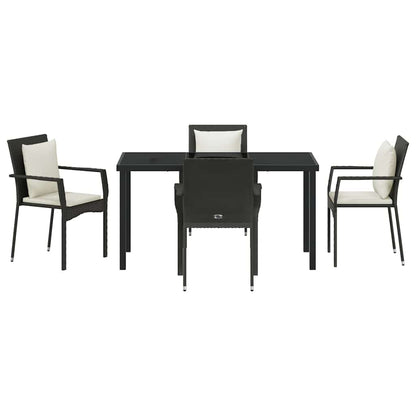 Set da Pranzo per Giardino con cuscino 5 pcs Nero Poly Rattan - homemem39