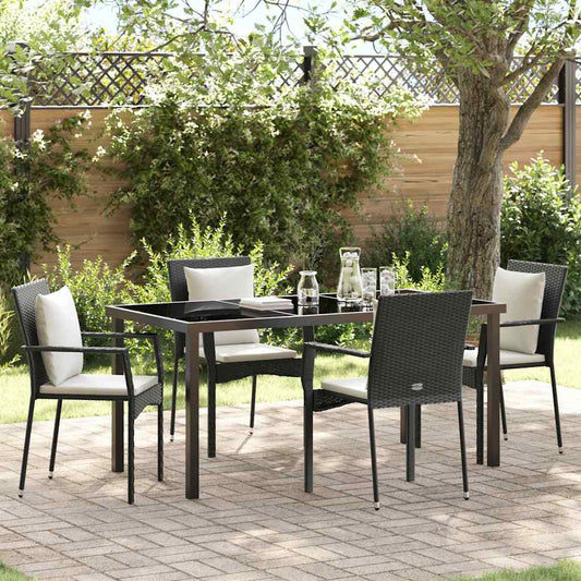 Set da Pranzo per Giardino con cuscino 5 pcs Nero Poly Rattan - homemem39