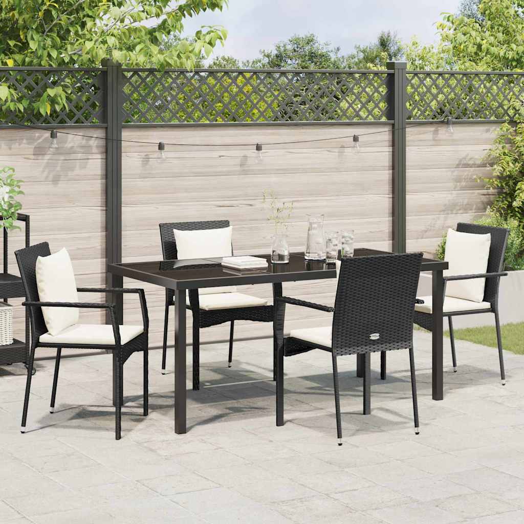 Set da Pranzo per Giardino con cuscino 5 pcs Nero Poly Rattan - homemem39