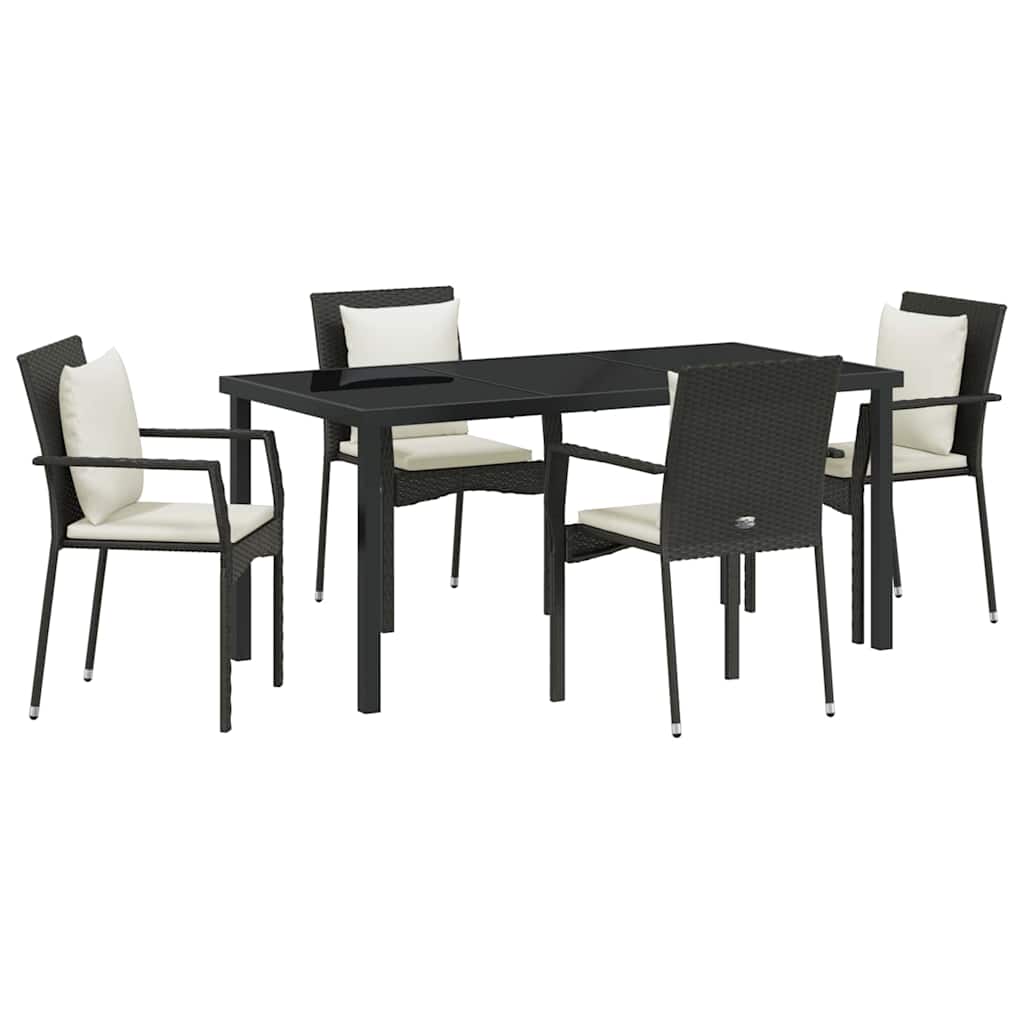 Set da Pranzo per Giardino con cuscino 5 pcs Nero Poly Rattan - homemem39