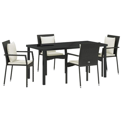 Set da Pranzo per Giardino con cuscino 5 pcs Nero Poly Rattan - homemem39