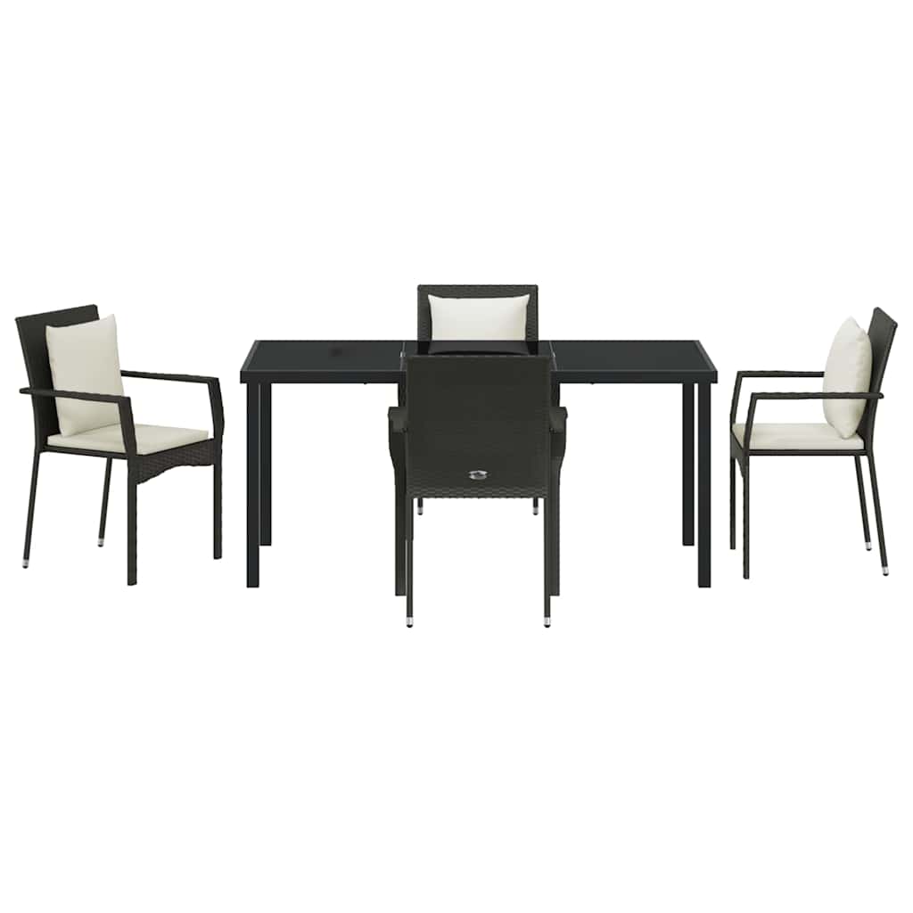Set da Pranzo per Giardino con cuscino 5 pcs Nero Poly Rattan - homemem39