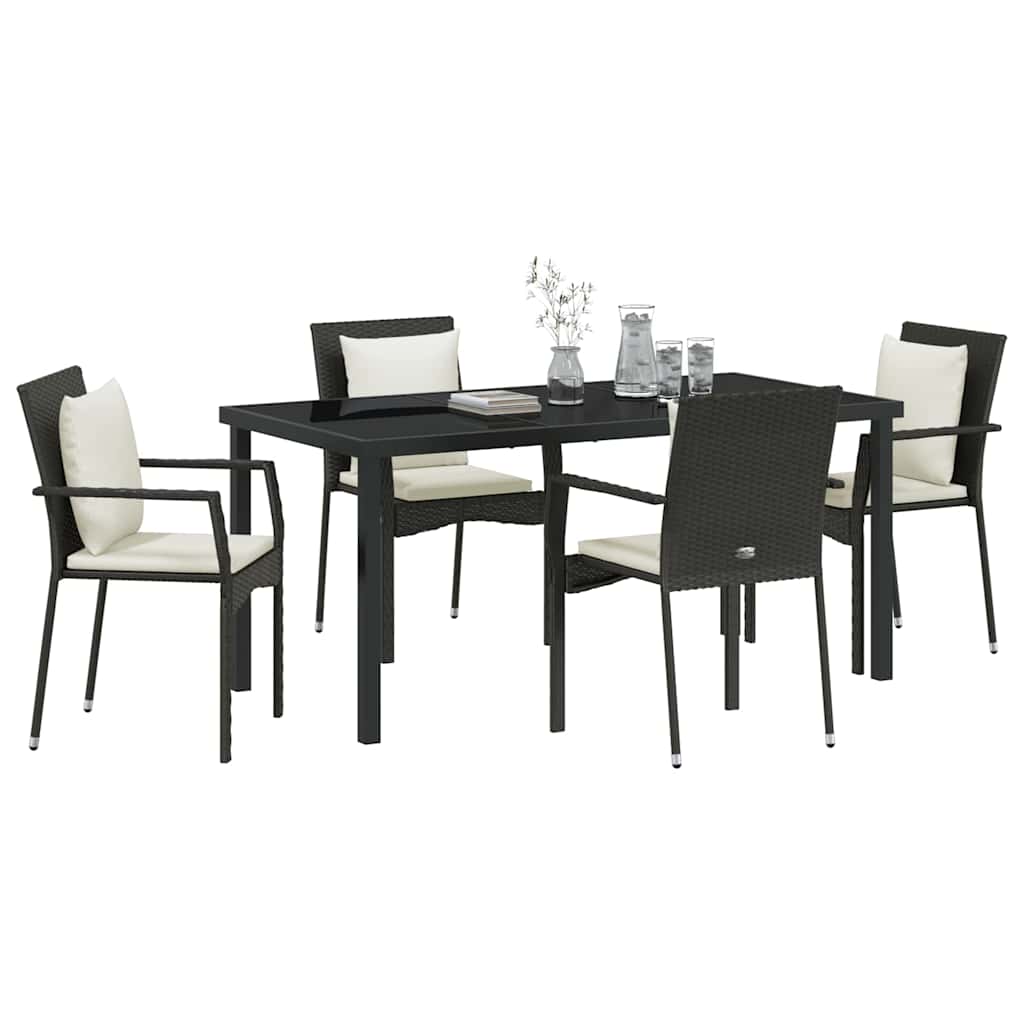 Set da Pranzo per Giardino con cuscino 5 pcs Nero Poly Rattan - homemem39