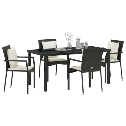 Set da Pranzo per Giardino con cuscino 5 pcs Nero Poly Rattan - homemem39