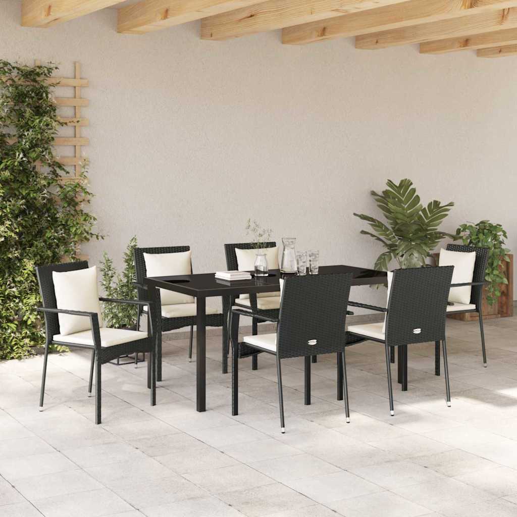 Set da Pranzo per Giardino con cuscino 7 pcs Nero Poly Rattan - homemem39