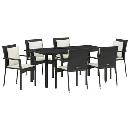 Set da Pranzo per Giardino con cuscino 7 pcs Nero Poly Rattan - homemem39