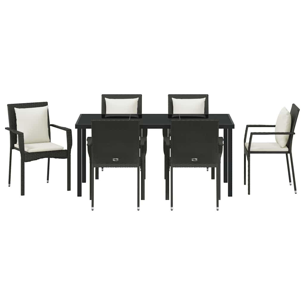 Set da Pranzo per Giardino con cuscino 7 pcs Nero Poly Rattan - homemem39