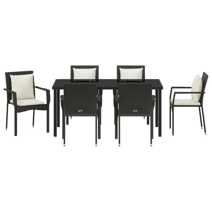 Set da Pranzo per Giardino con cuscino 7 pcs Nero Poly Rattan - homemem39