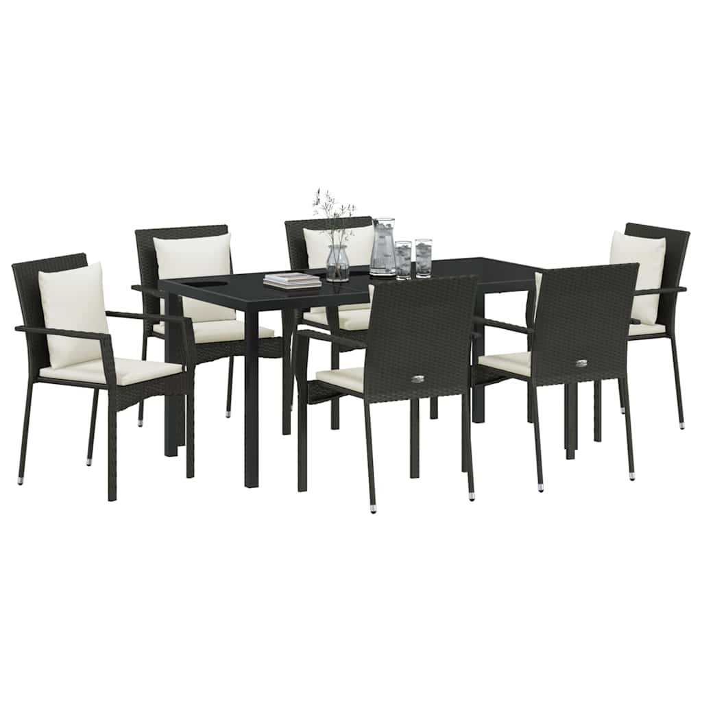 Set da Pranzo per Giardino con cuscino 7 pcs Nero Poly Rattan - homemem39