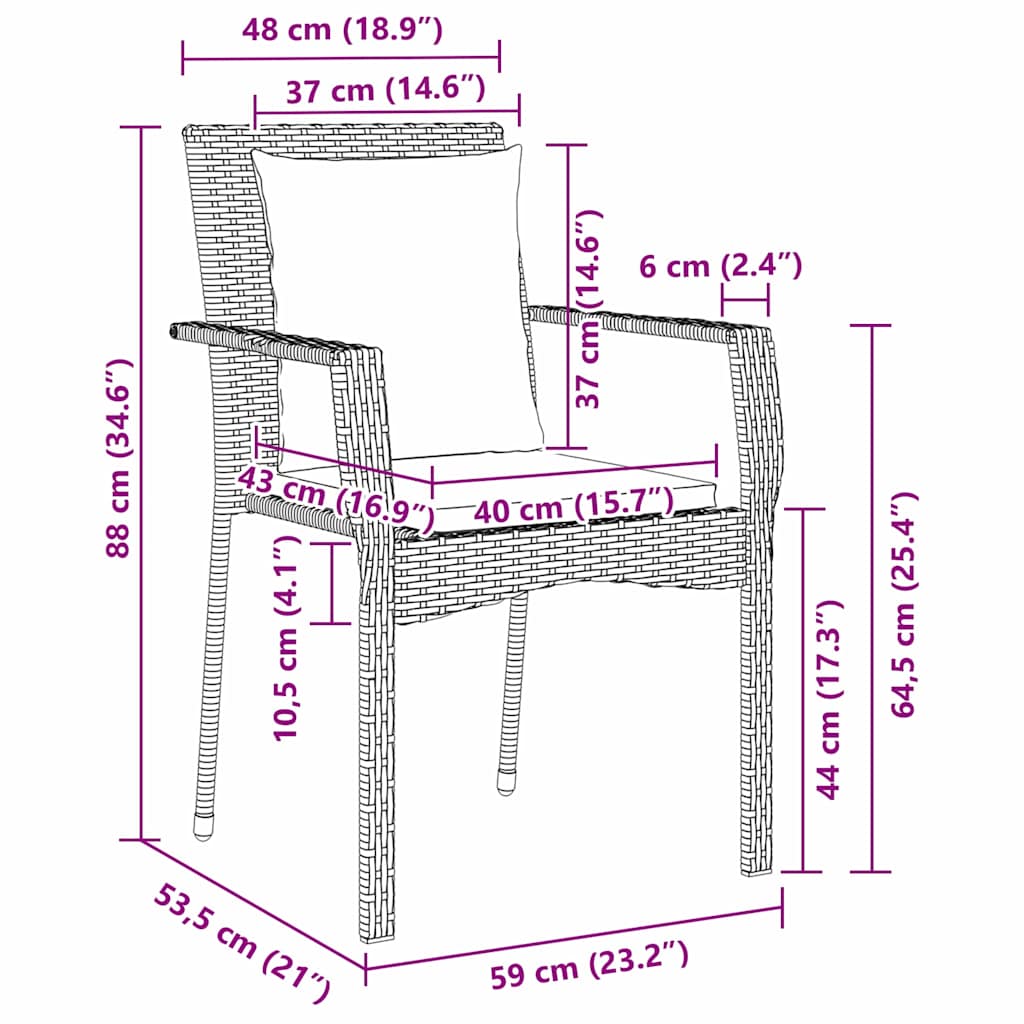 Set da Pranzo per Giardino con cuscino 7 pcs Nero Poly Rattan - homemem39