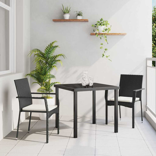 Set da Pranzo per Giardino con cuscino 3 pcs Nero Poly Rattan - homemem39