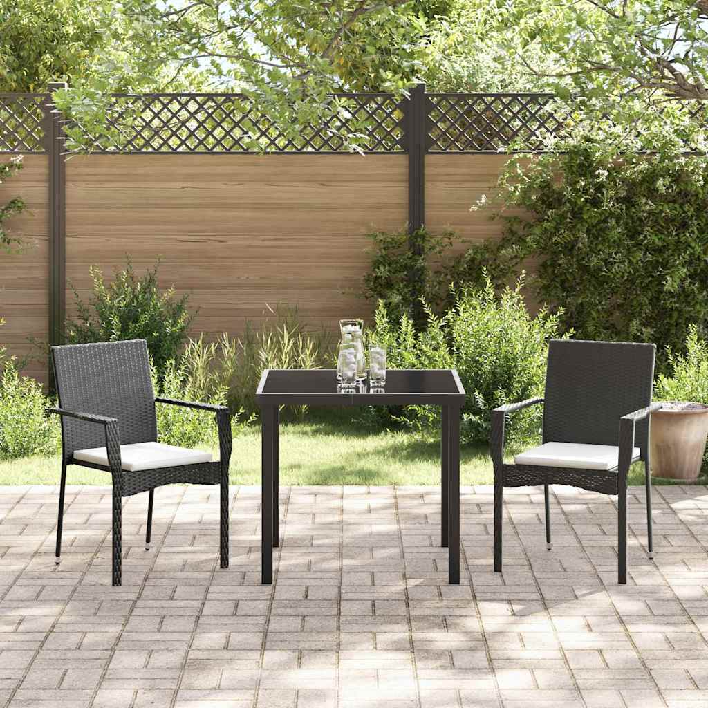 Set da Pranzo per Giardino con cuscino 3 pcs Nero Poly Rattan - homemem39