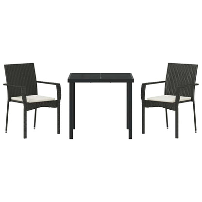 Set da Pranzo per Giardino con cuscino 3 pcs Nero Poly Rattan - homemem39