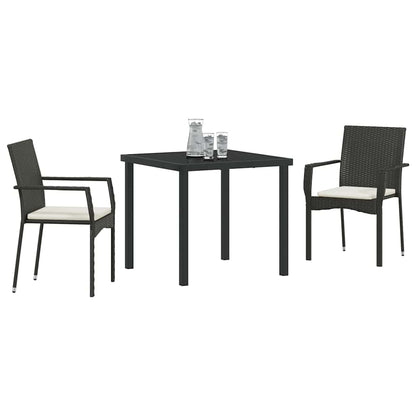 Set da Pranzo per Giardino con cuscino 3 pcs Nero Poly Rattan - homemem39