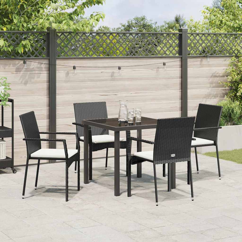 Set da Pranzo per Giardino con cuscino 5 pcs Nero Poly Rattan - homemem39
