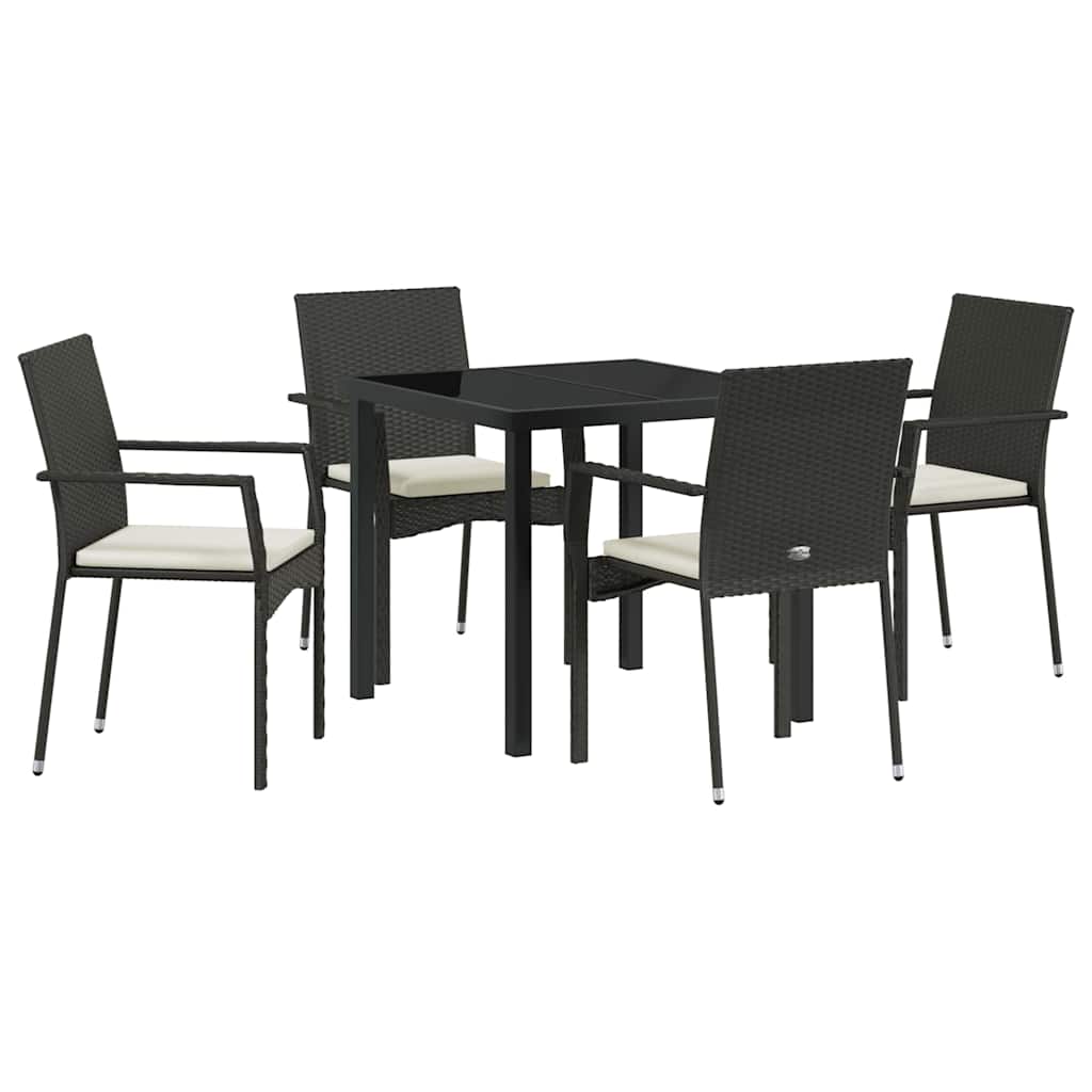 Set da Pranzo per Giardino con cuscino 5 pcs Nero Poly Rattan - homemem39