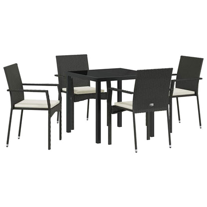 Set da Pranzo per Giardino con cuscino 5 pcs Nero Poly Rattan - homemem39