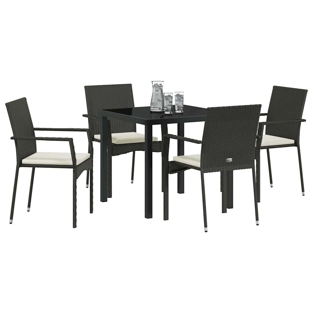 Set da Pranzo per Giardino con cuscino 5 pcs Nero Poly Rattan - homemem39
