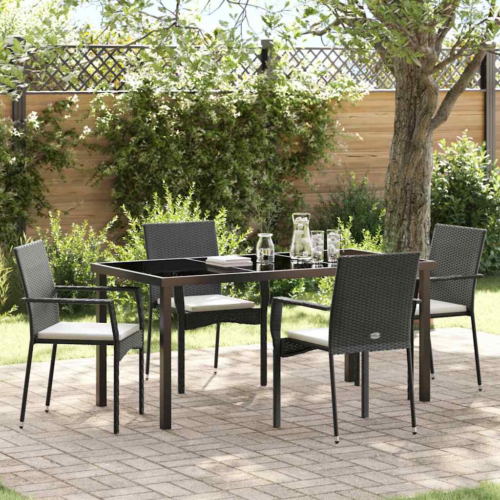 Set da Pranzo per Giardino con cuscino 5 pcs Nero Poly Rattan - homemem39