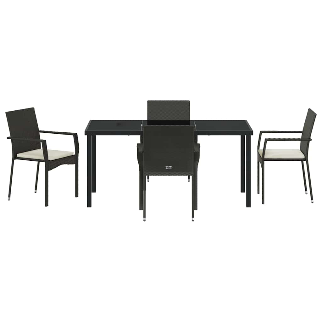 Set da Pranzo per Giardino con cuscino 5 pcs Nero Poly Rattan - homemem39