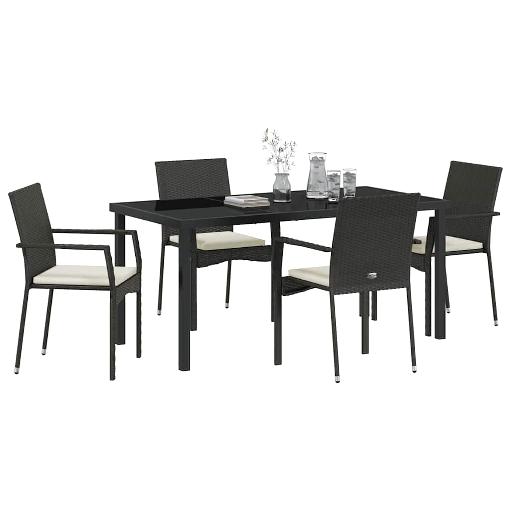 Set da Pranzo per Giardino con cuscino 5 pcs Nero Poly Rattan - homemem39