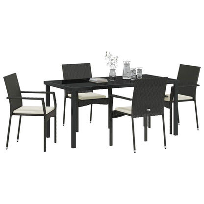 Set da Pranzo per Giardino con cuscino 5 pcs Nero Poly Rattan - homemem39