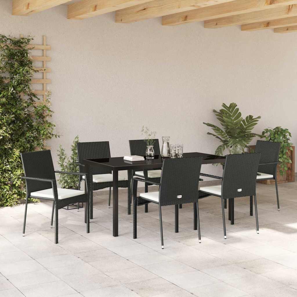 Set da Pranzo per Giardino con cuscino 7 pcs Nero Poly Rattan - homemem39